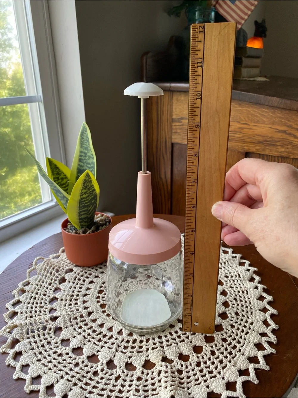 Vintage Pink Glass Hand Grinder and Jar EUC